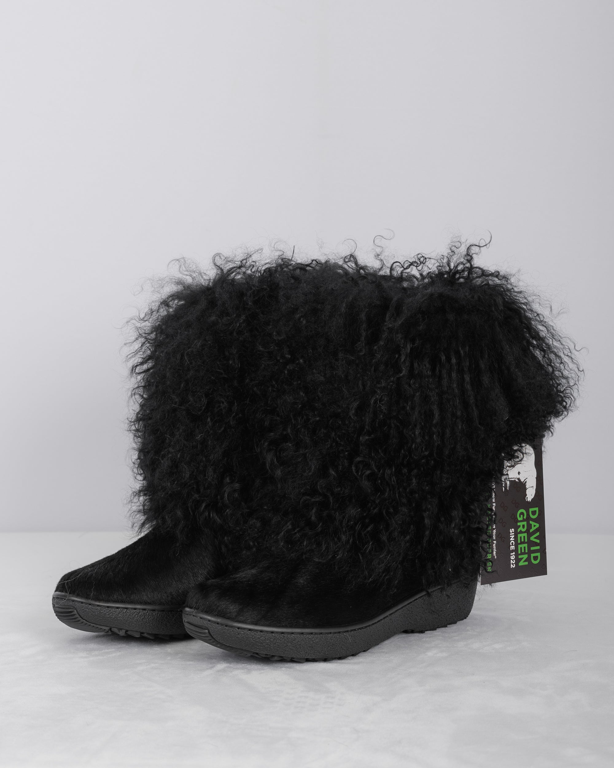 Black Mongolian Lamb/Black Calfskin Boots